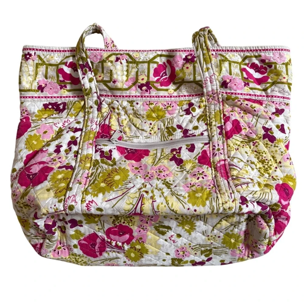 Vera Bradley Folkloric Floral Quilted Cotton Tote Bag Pink Green Large